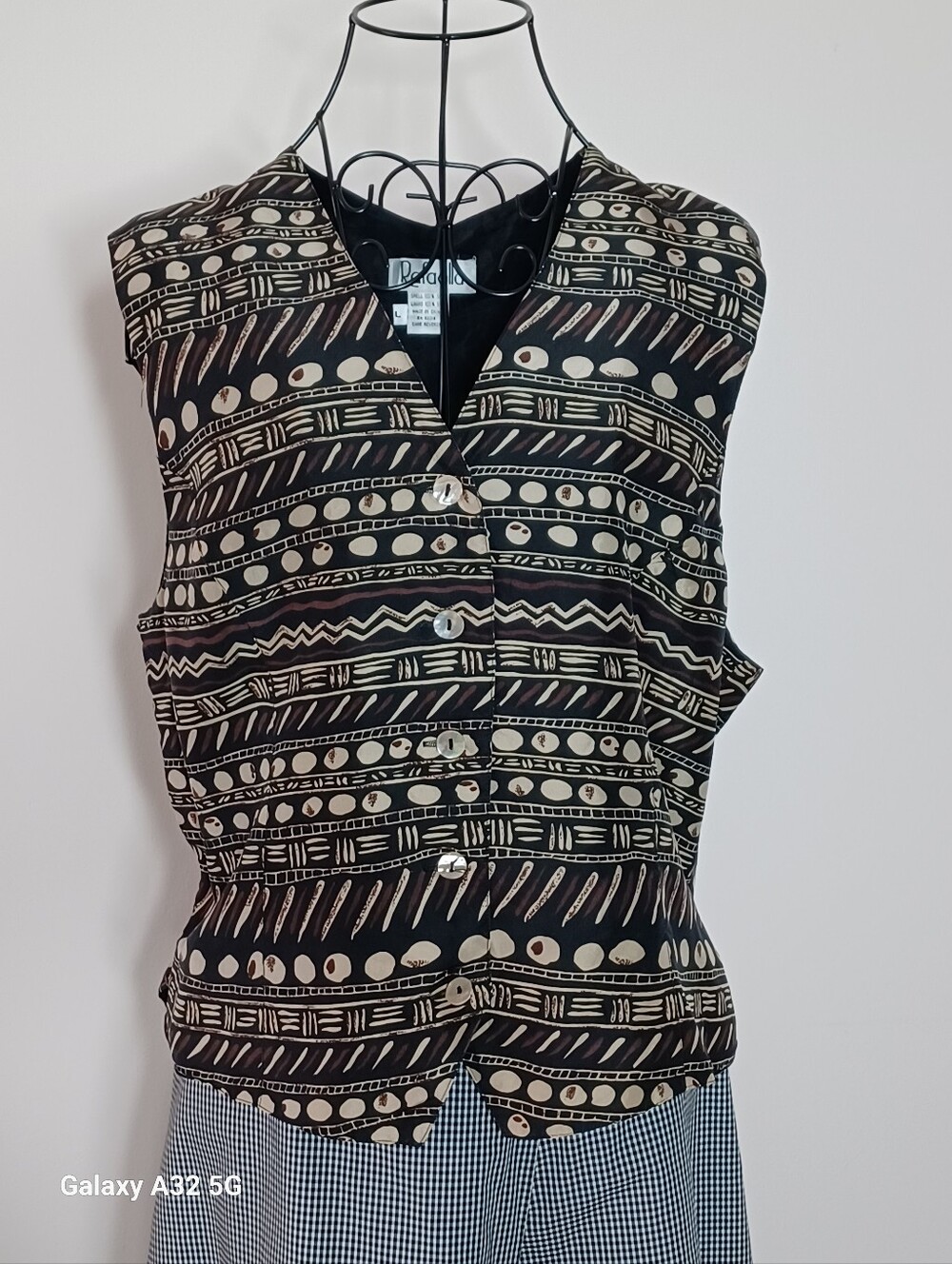 Vintage Rafaella 100% Silk Geometric Mudcloth Vest - Size L